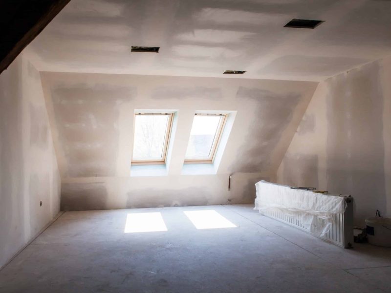 Loft Conversion plastering with windows.